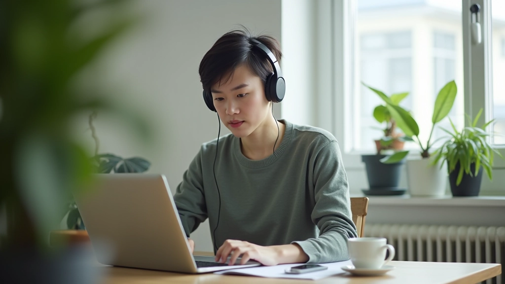 Person using screen reader software on a laptop computer at a desk